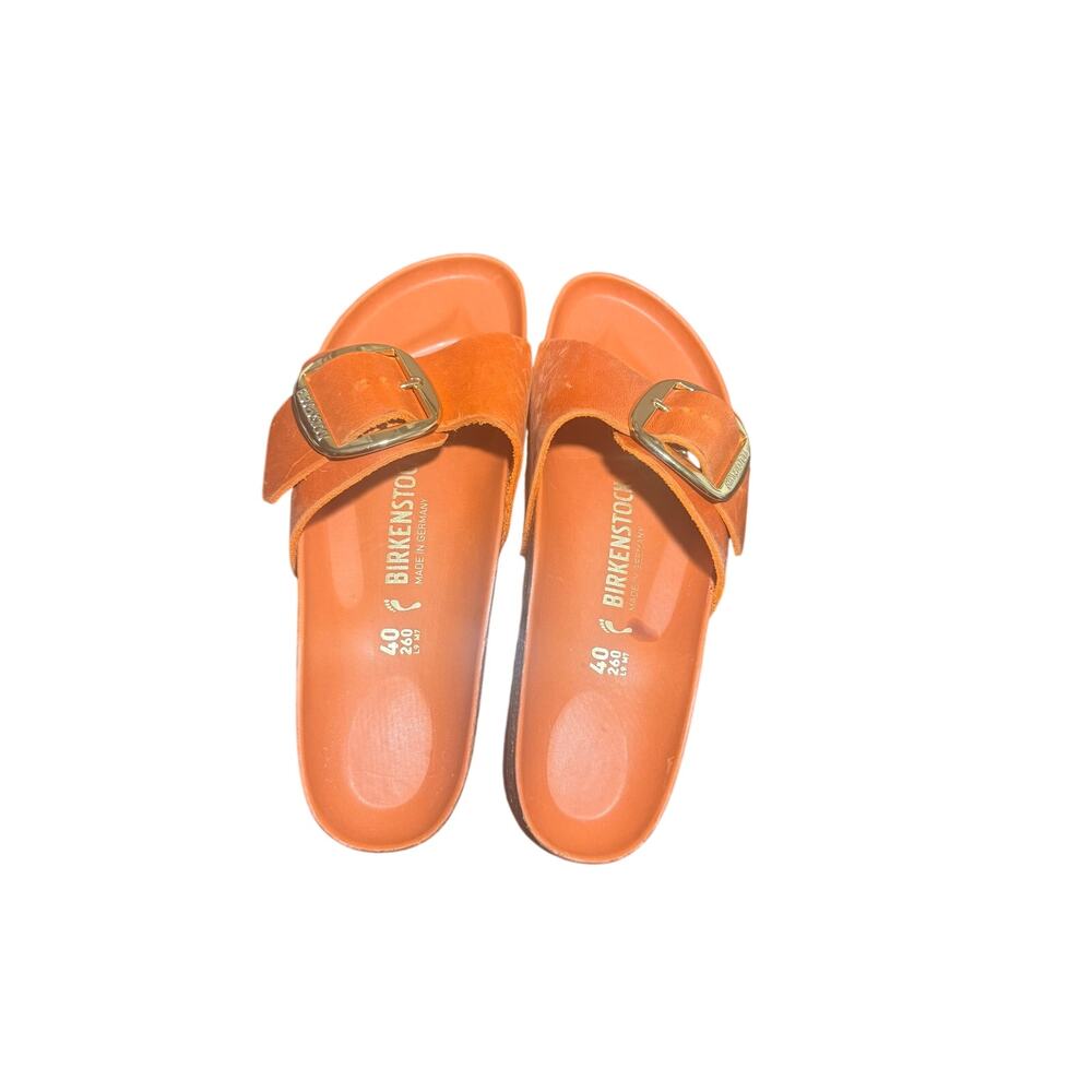 Birkenstock Women's Orange Leather Slide Sandals Buckle Adjustable Strap US 9